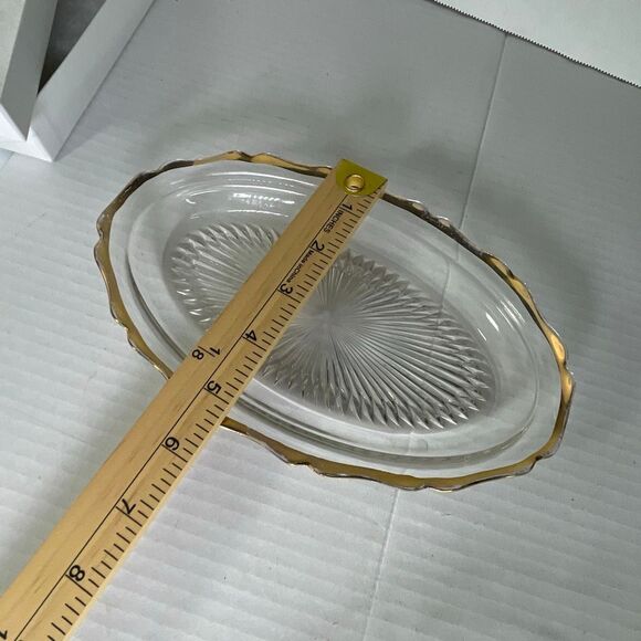 Lot of 2 Midcentury starburst pattern gold trimmed relish dishes - Picture 4 of 8